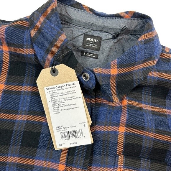 pRana Golden Canyon Long Sleeve Plaid Flannel Shirt Sz S in Rich Sapphire NWT - Picture 7 of 9